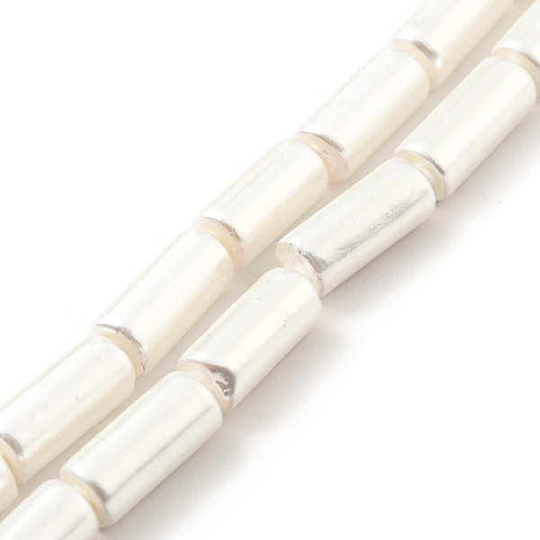 

PandaHall Electroplated Shell Pearl Beads Strands, Polished, Column, White, 14~15x6~6.5mm, Hole: 0.8mm, about 26pcs/strand, 15.28 inch...