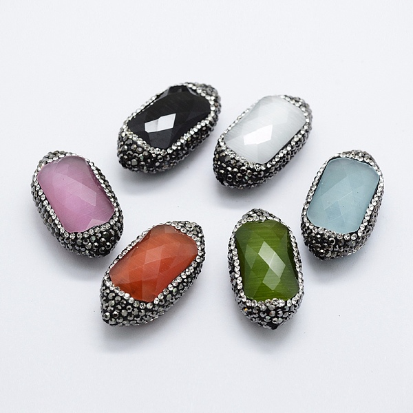 

PandaHall Faceted Natural Cat Eye Beads, with Polymer Clay Rhinestone, Oval, Mixed Color, 37~39x20~20.5x15~16mm, Hole: 1mm Glass Oval..., Multicolor