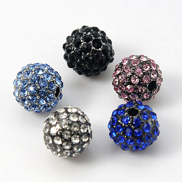 

PandaHall Alloy Rhinestone Beads, Grade A, Round, Gunmetal, Mixed Color, 10mm, Hole: 2mm Alloy+Rhinestone Round Multicolor