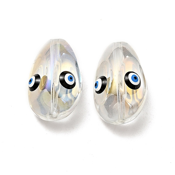 

PandaHall Transparent Glass Beads, with Enamel, Teardop with Evil Eye Pattern, Black, 20.5x13x10mm, Hole: 1.2mm Glass Teardrop Black