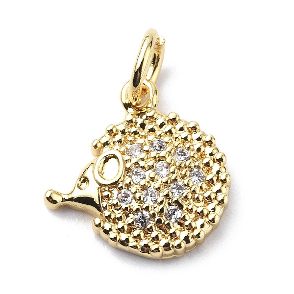 

PandaHall Brass Micro Pave Cubic Zirconia Charms, with Jump Ring, Hedgehog Charms, Real 18K Gold Plated, 12x11.5x2.4mm, Hole: 3.2mm..., Clear
