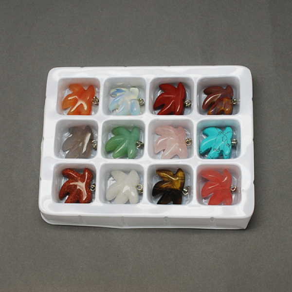 

PandaHall Gemstone Pendants, with Brass Clasps, Mixed Stone, Leaf, Mixed Color, 22x22x7mm, Hole: 6x2mm, 12pcs/box Mixed Stone Leaf..., Multicolor