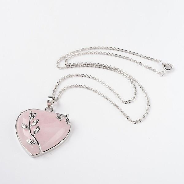 

PandaHall Brass Natural Rose Quartz Pendant Necklaces, with Platinum Tone Brass Cable Chain Necklace Making, 18 inch Rose Quartz