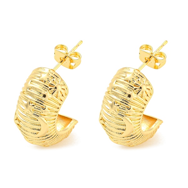 

PandaHall Rack Plating Brass Moon & Star Stud Earrings, Half Hoop Earrings, Long-Lasting Plated, Lead Free & Cadmium Free, Real 18K Gold...