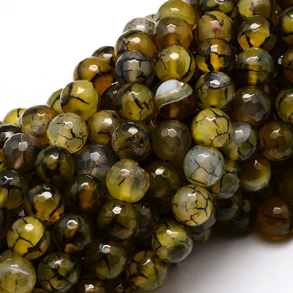 

PandaHall Dyed Natural Agate Faceted Round Beads Strands, Olive Drab, 8mm, Hole: 1mm, about 48pcs/strand, 15.3 inch Natural Agate Round