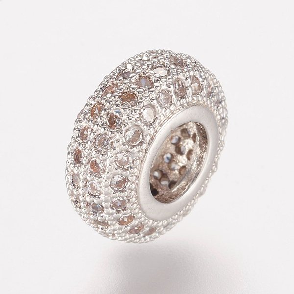 

PandaHall Brass Micro Pave Cubic Zirconia European Beads, Rondelle, Platinum, 10x4.5mm, Hole: 4.5mm Brass+Cubic Zirconia Rondelle