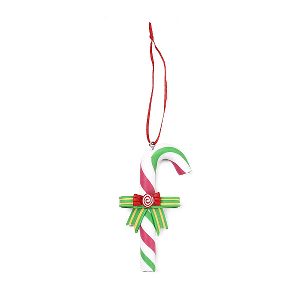 

PandaHall Christmas Candy Cane Handmade Polymer Clay Pendant Decorations, for Christmas Tree Wall Door Hanging Ornaments, Light Green, 175mm...