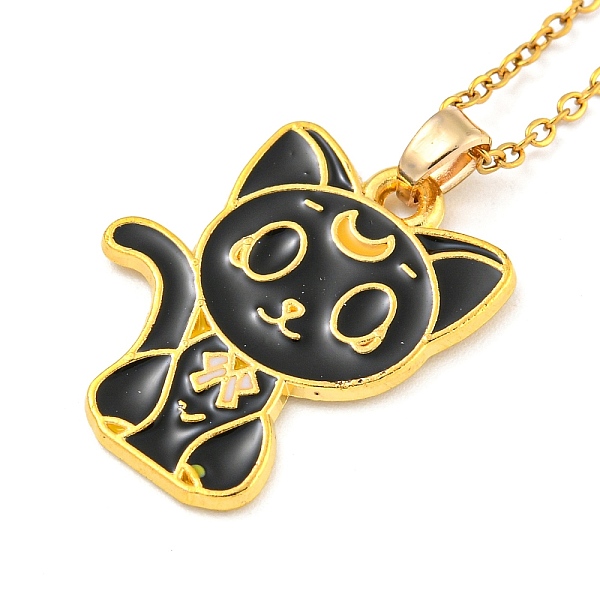 

PandaHall 201 Stainless Steel Cable Chain Necklaces, Cat Shape Alloy Enamel Pendant Necklaces, Golden, 15.08~15.55 inch(38.3~39.5cm) 201..., Black