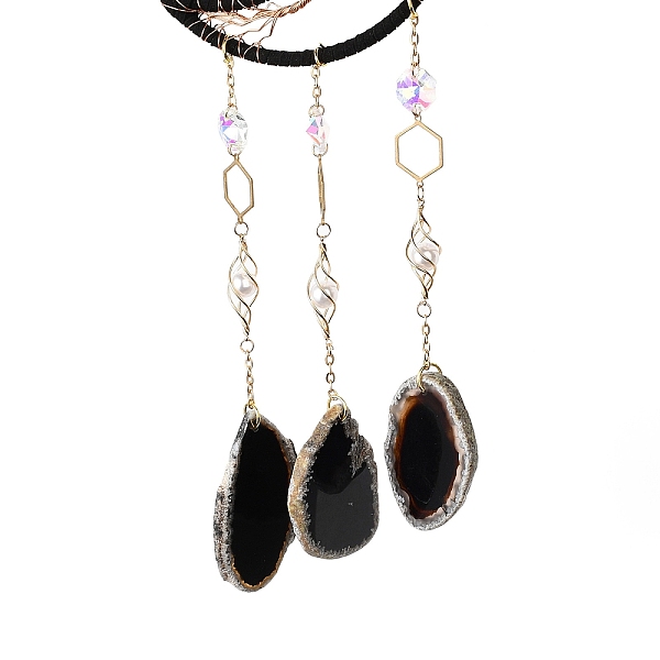 

PandaHall Iron Big Pendant Decorations, Natural Rutilated Quartz Chips Moon Hanging Sun Catchers, with Natural Agate and Glass Octagon, for..., Black