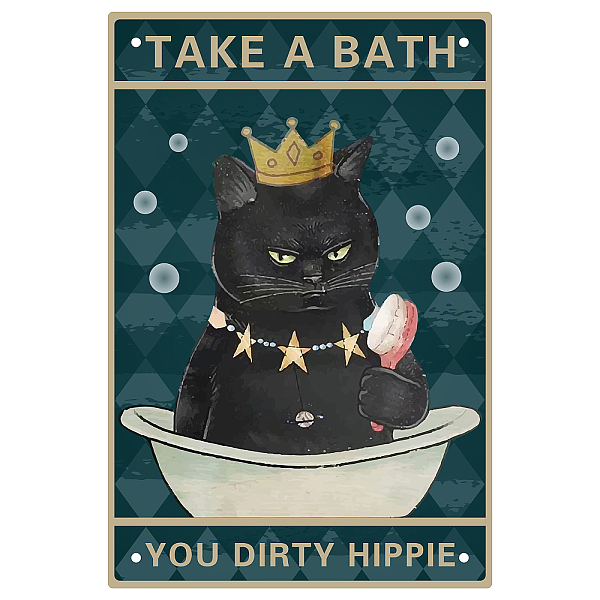 

PandaHall Iron Sign Posters, for Home Wall Decoration, Rectangle with Word Take A Bath You Dirty Hippie, Cat Pattern, 300x200x0.5mm Iron Cat...