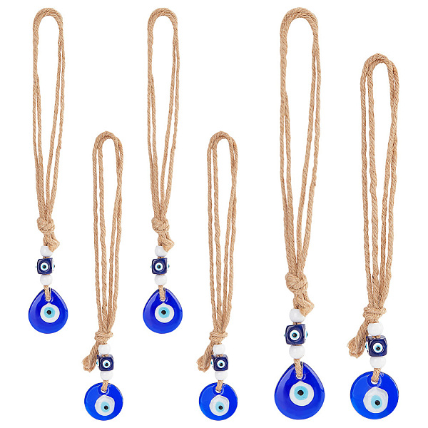 

PandaHall PH 6pcs Blue Evil Eye Decor Home Wall Hanging, Turkish Evil Eye Decor Ornament with Opaque Beads and Jute Twine for Craft...