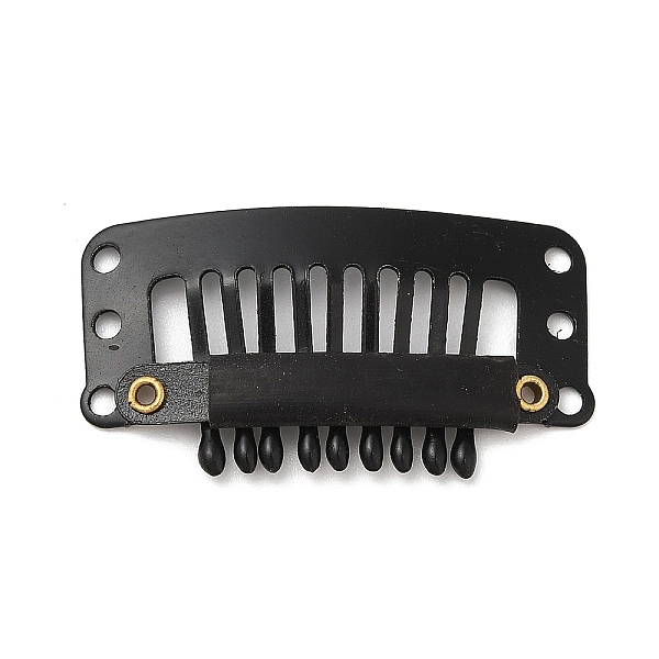 PandaHall Iron Snap Wig Clips, 8 Teeth Comb Clips for Hair Extensions, Electrophoresis Black, 32x17x2mm Iron