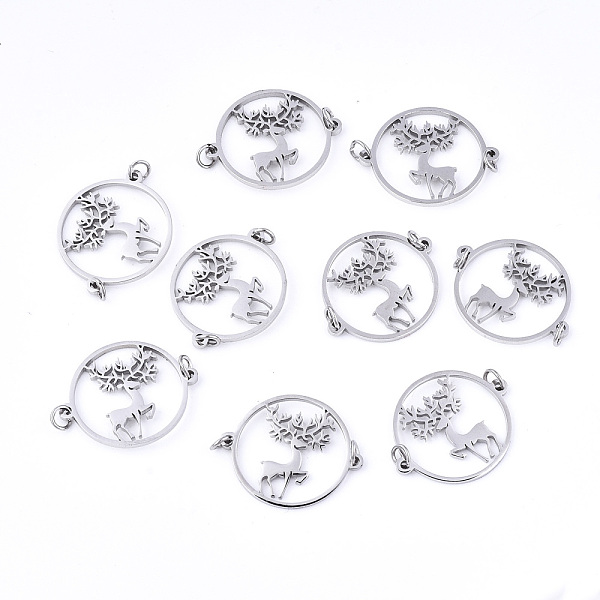 

PandaHall 304 Stainless Steel Links Connectors, Laser Cut, Flat Round with Christmas Reindeer/Stag, Stainless Steel Color, 14x17x1mm, Jump...