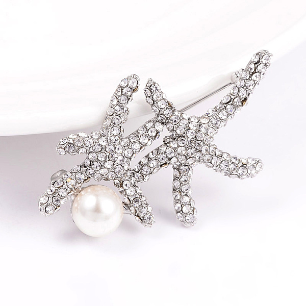 Alloy Rhinestone Starfish/Sea Stars Safety Brooches