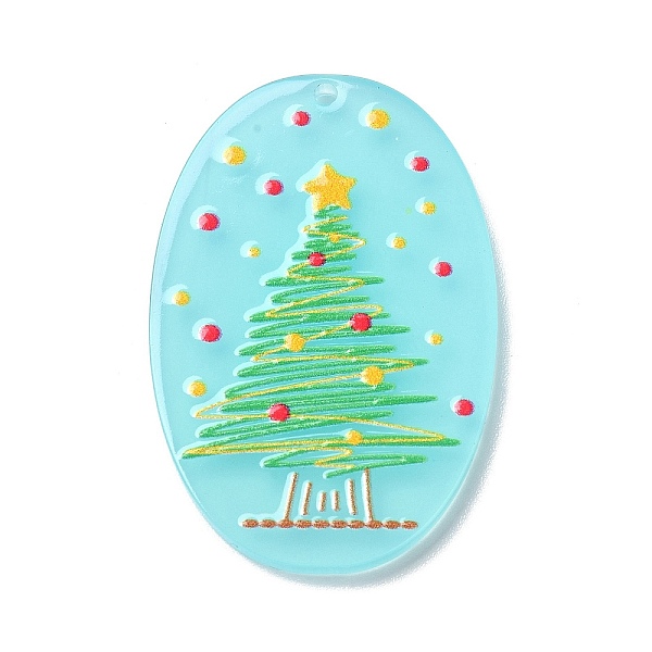 

PandaHall Printed Acrylic Pendants, for Christmas, Oval with Chriatmas Tree Charm, Cyan, 39.5x26x2mm, Hole: 1.6mm Acrylic Christmas Tree...