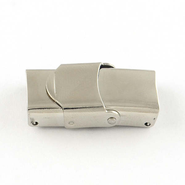 

PandaHall Smooth Surface 201 Stainless Steel Watch Band Clasps, Stainless Steel Color, 25x7x6mm, Hole: 5x3mm 201 Stainless Steel