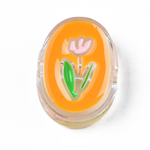 

PandaHall Transparent Acrylic Enamel Beads, Oval with Flower, Mixed Color, 23x17x9mm, Hole: 3.5mm Acrylic Oval Multicolor