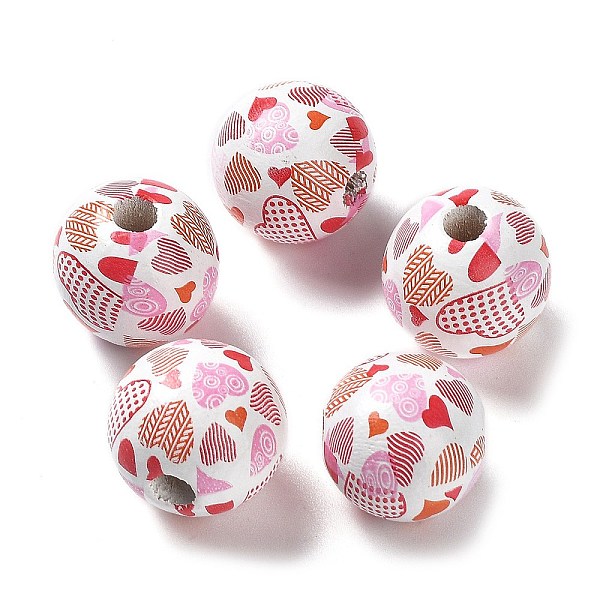 Valentine's Day Theme Printed Wood Beads