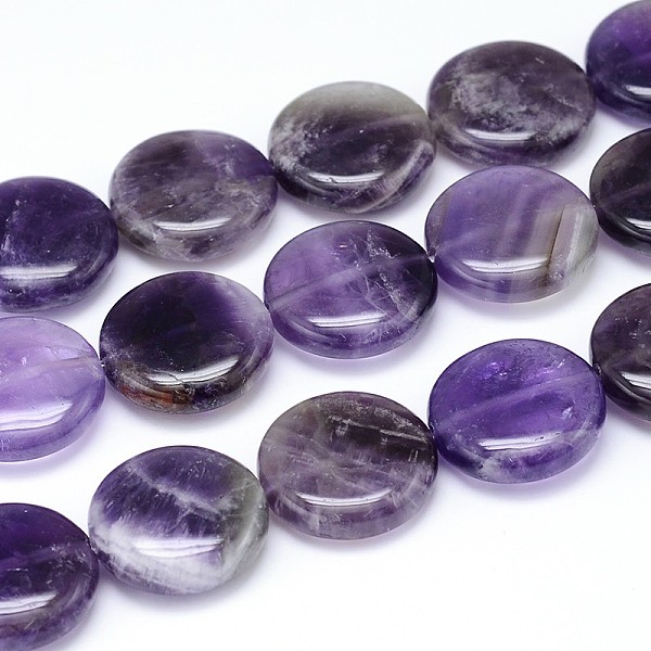 

PandaHall Natural Amethyst Flat Round Bead Strands, 20x7~9mm, Hole: 1mm, about 20pcs/strand, 15.7 inch Amethyst Flat Round