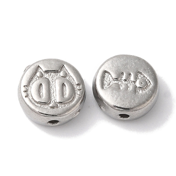 

PandaHall 304 Stainless Steel Beads, Flat Round with Cat & Fish Bone, Stainless Steel Color, 7x3mm, Hole: 1mm 304 Stainless Steel Flat Round
