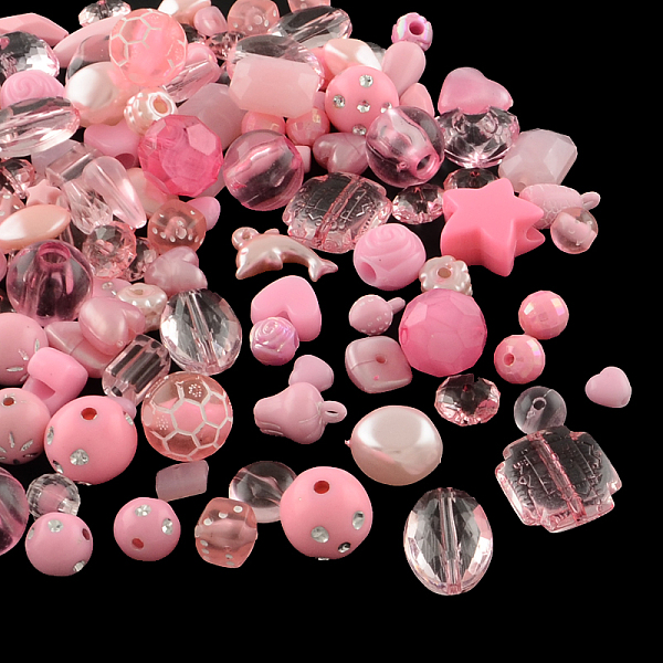 

PandaHall Acrylic Beads, Mixed Shapes, Pink, 5.5~28x6~20x3~11mm, Hole: 1~5mm Acrylic Mixed Shapes Pink
