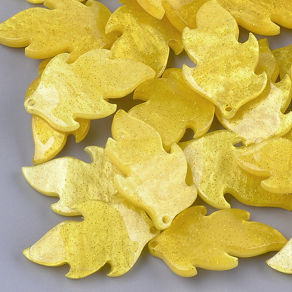 

PandaHall Cellulose Acetate(Resin) Pendants, Leaf, Gold, 25.5x15x4.5~5mm, Hole: 1.2mm Cellulose Acetate Leaf Gold