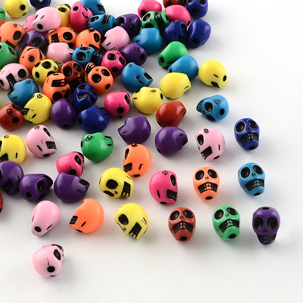 

PandaHall Opaque Acrylic Beads, Skull, Mixed Color, 10x8x9mm, Hole: 2mm, about 1200pcs/500g Acrylic Skull Multicolor