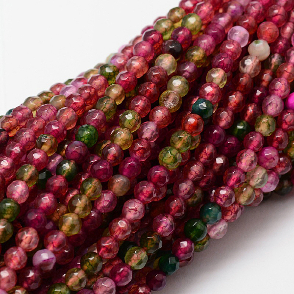 

PandaHall Faceted Natural Agate Round Beads Strands, Dyed, Colorful, 4mm, Hole: 1mm, about 92pcs/strand, 14.1 inch Crackle Agate Round