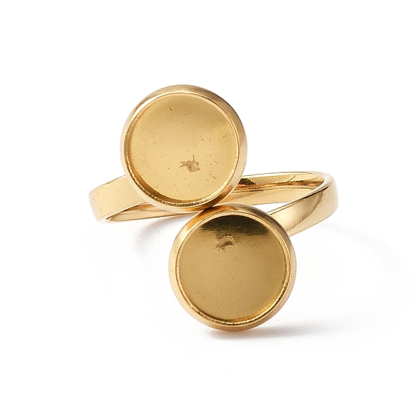 

PandaHall Adjustable 304 Stainless Steel Cuff Ring Components, with Double Pad Ring Base Settings, Flat Round, Real 18K Gold Plated, US Size...