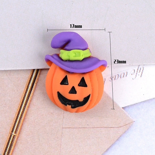 

PandaHall Opaque Resin Cabochons, for Hair Accessories, Halloween Theme, Pumpkin Jack-O'-Lantern, Colorful, 23x17x8mm Resin Pumpkin