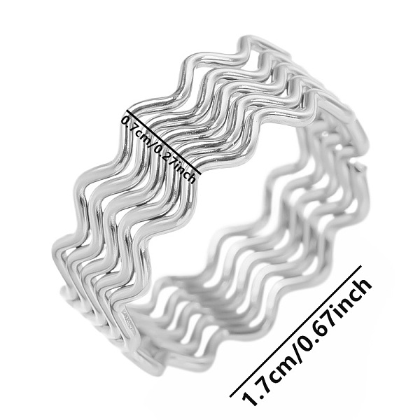 

PandaHall Fashionable Minimalist 304 Stainless Steel Wave Wide Band Rings for Women Stainless Steel
