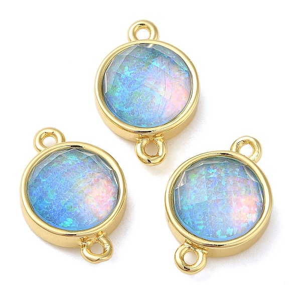 

PandaHall Synthetic Opal Connector Charms, Rack Plating Brass Flat Round Links, Golden, Light Sky Blue, 17.5x11.5x6mm, Hole: 1.4mm Brass...