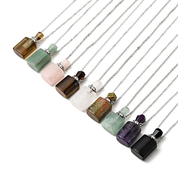 

PandaHall Openable Natural & Synthetic Mixed Stone Perfume Bottle Pendant Necklaces for Women, 304 Stainless Steel Cable Chain Necklaces...