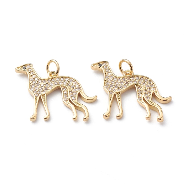 

PandaHall Brass Micro Pave Clear Cubic Zirconia Pendants, with Jump Rings, Long-Lasting Plated, Greyhound Shape, Real 18K Gold Plated...