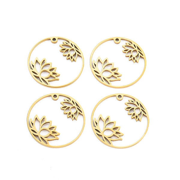 

PandaHall 201 Stainless Steel Pendants, Ring with Flower, Real 18K Gold Plated, 25x1.5mm, Hole: 1.2mm 201 Stainless Steel Ring
