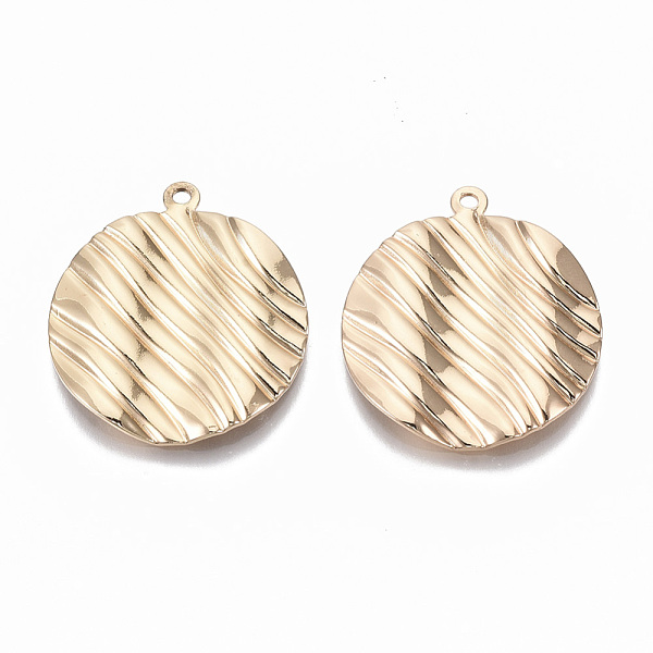 

PandaHall Eco-Friendly Iron Pendants, Textured, Flat Round, Cadmium Free & Nickel Free & Lead Free, Light Gold, 28.5x25.5x2.5mm, Hole: 1.6mm...
