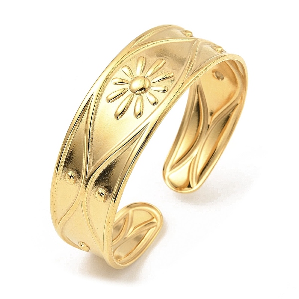 

PandaHall 304 Stainless Steel Cuff Bangles, Flower, Golden, Inner Diameter: 2 inch(5.2cm) 304 Stainless Steel Flower