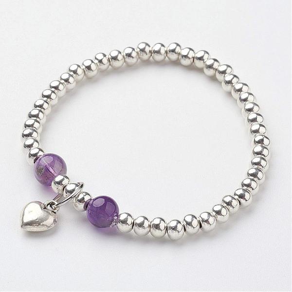 

PandaHall Tibetan Style Alloy Charm Bracelets, with Natural Amethyst Beads, 2-1/4 inch(55mm) Amethyst Purple