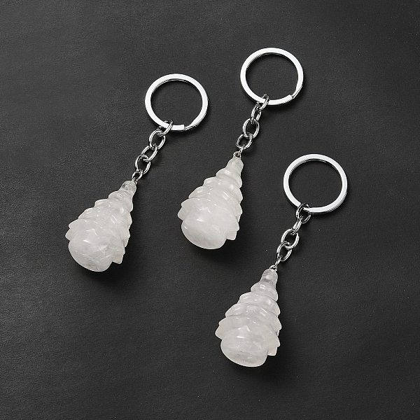 

PandaHall Natural Quartz Crystal Keychain, with Iron Split Key Rings, Christmas Tree, 90mm Quartz Crystal Tree