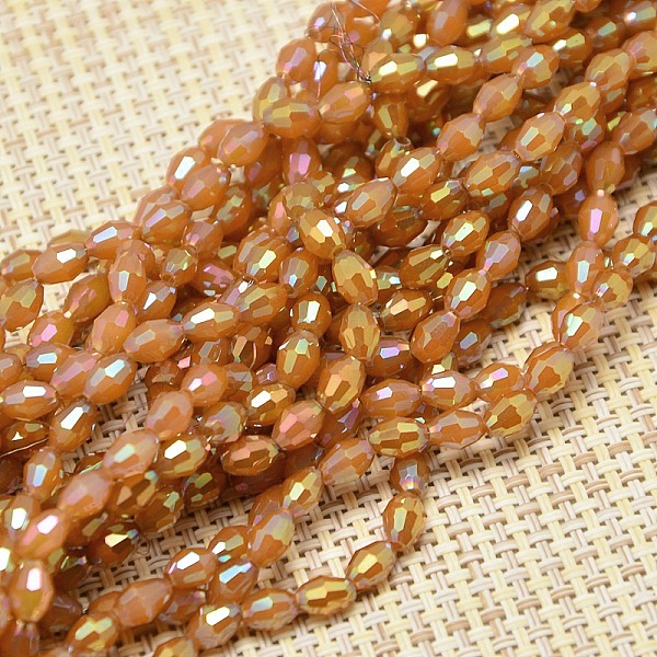 

PandaHall Electroplate Glass Beads Strands, AB Color Plated, Faceted, Oval, Orange Red, 6x4mm, Hole: 1mm, about 72pcs/strand, 16 inch Glass...