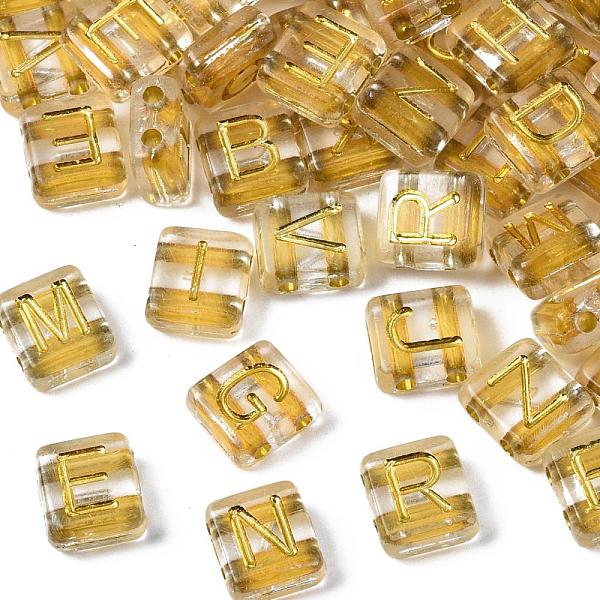 

PandaHall Transparent Electroplate Acrylic Multi-Strand Links, for Tile Elastic Bracelets Making, Rectangle with Golden Plated Mixed Letter..., Clear