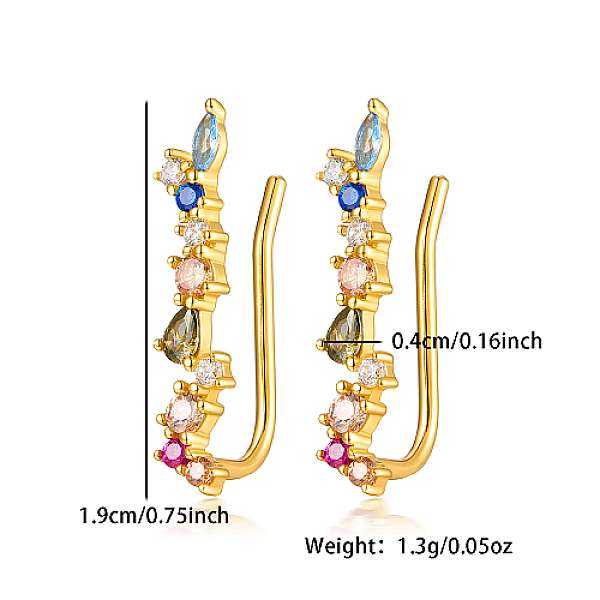 925 Sterling Silver Micro Pave Clear Cubic Zirconia Rainbow Climber Earrings