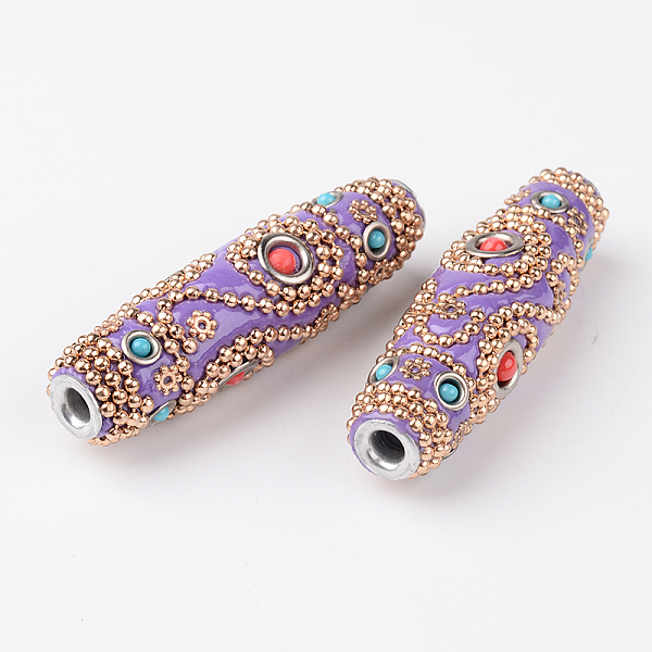 

PandaHall Rice Handmade Indonesia Beads, with Platinum Plated Aluminum Cores, Medium Slate Blue, 60x16mm, Hole: 4mm Polymer Clay Rice Purple