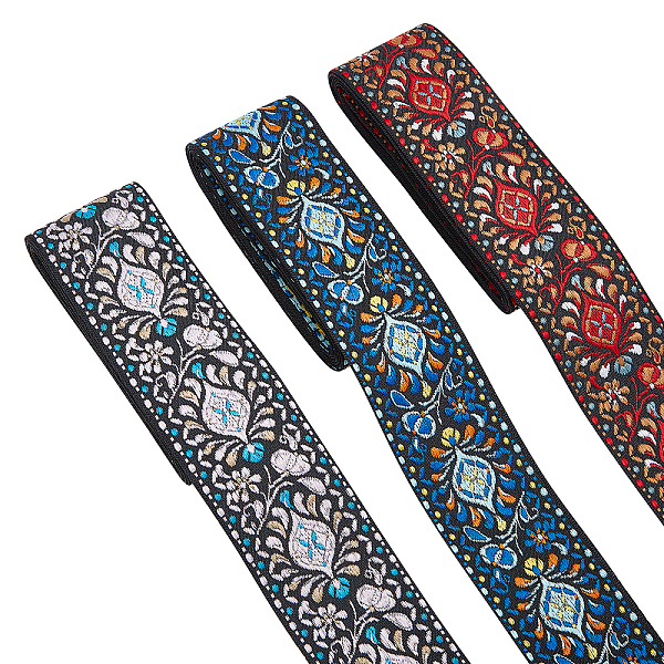 

PandaHall WADORN 3 Styles Vintage Embroidered Jacquard Ribbon, 6 Yards 2 Inch Floral Embroidered Sewing Lace Trim Boho Woven Trim Fringe..., Multicolor
