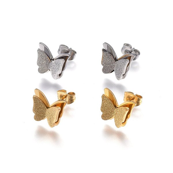 

PandaHall 304 Stainless Steel Stud Earrings, Hypoallergenic Earrings, Textured, Butterfly, Mixed Color, 10x12x3.5mm, Pin: 0.8mm 304..., Multicolor