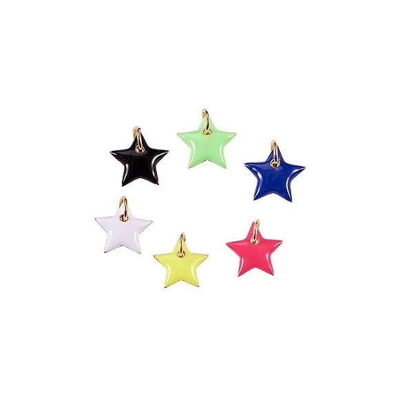 

PandaHall Brass Pendants, with Enamel and Jump Rings, Star, Real 18K Gold Plated, Mixed Color, 15x16x3mm, Hole: 5mm, 6 colors, 1pc/color..., Multicolor