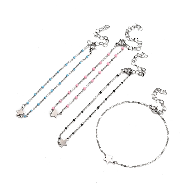 

PandaHall 304 Stainless Steel Link Bracelets, with Enamel and Lobster Claw Clasps, Star, Mixed Color, 7-1/2 inch(19cm), 1.5mm 304 Stainless..., Multicolor