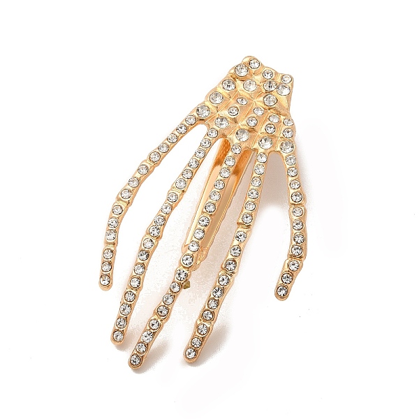 

PandaHall Halloween Theme Glass Rhinestone Alligator Hair Clips for Woman Girl, with Iron Finding, Skeleton Hand, Golden, 63.5x36.5x13mm..., Clear