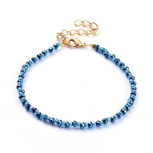 

PandaHall Beaded Bracelets, with Electroplate Glass Beads & Seed Beads, Brass Crimp Beads and Lobster Claw Clasps, Light Sky Blue, 7-1/8...