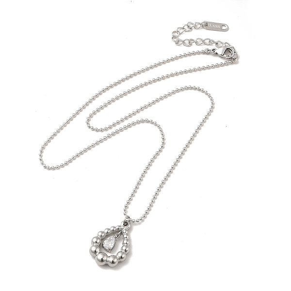 

PandaHall Clear Cubic Zirconia Teardrop Pendant Necklace with 304 Stainless Steel Ball Chains for Women, Stainless Steel, 16.54 inch(42cm)...